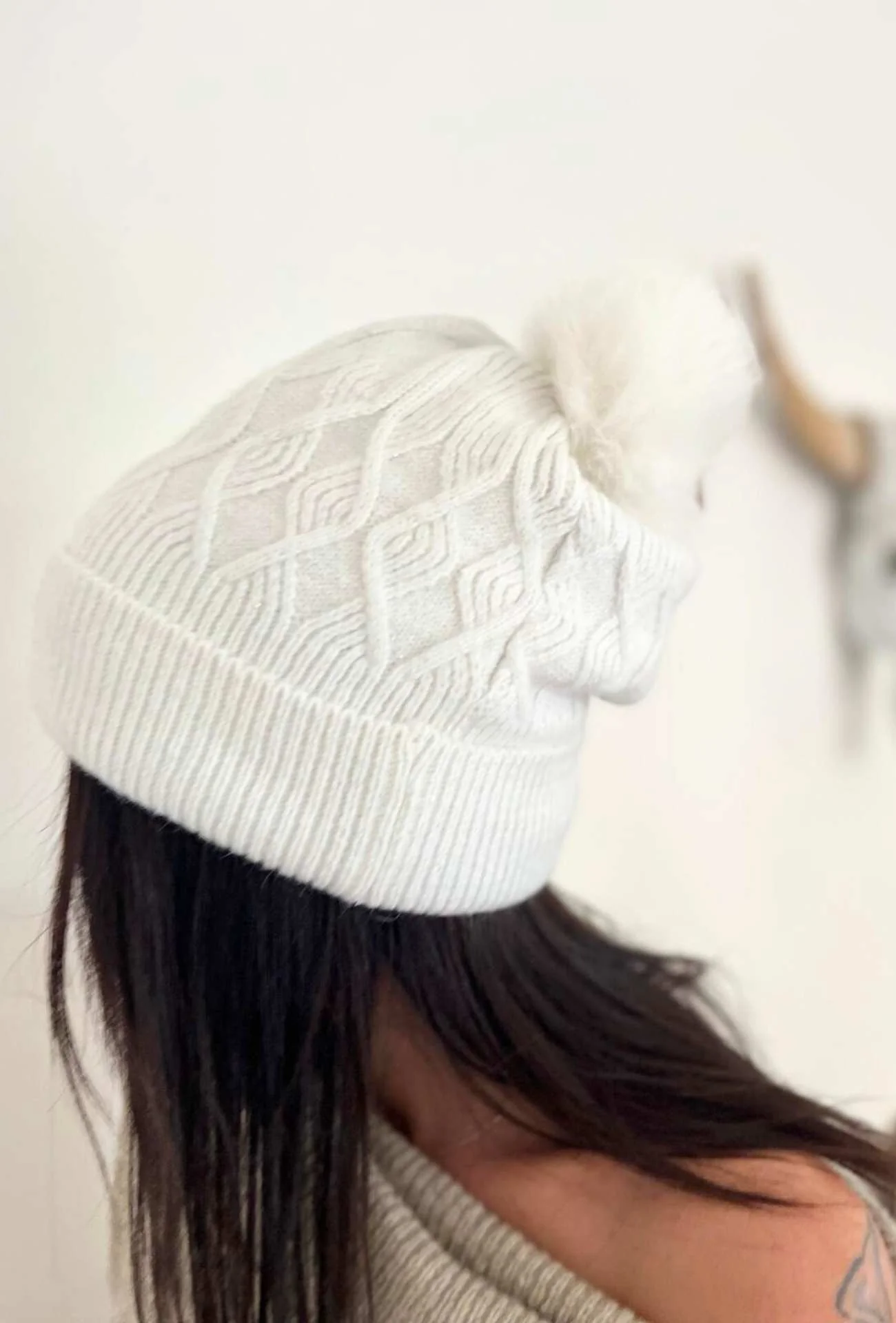 Bonnet pompon JOE blanc