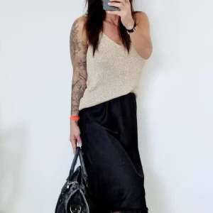 Jupe satinée CLELIA noir dentelle