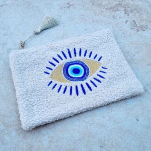 Pochette EYE beige et bleu