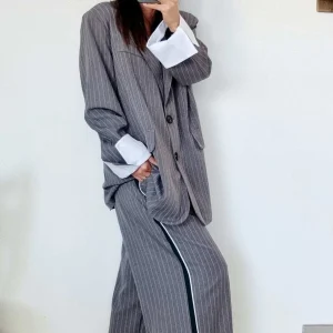 Pantalon ample ANGELIQUE gris rayé