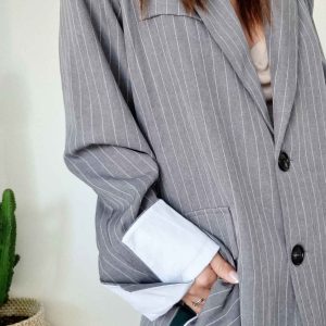 Veste blazer oversize ANGELIQUE gris rayé