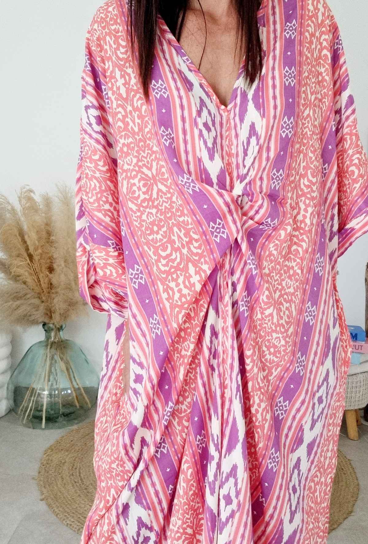 Robe Caftan - GIGI - Rose/Parme – Image 3