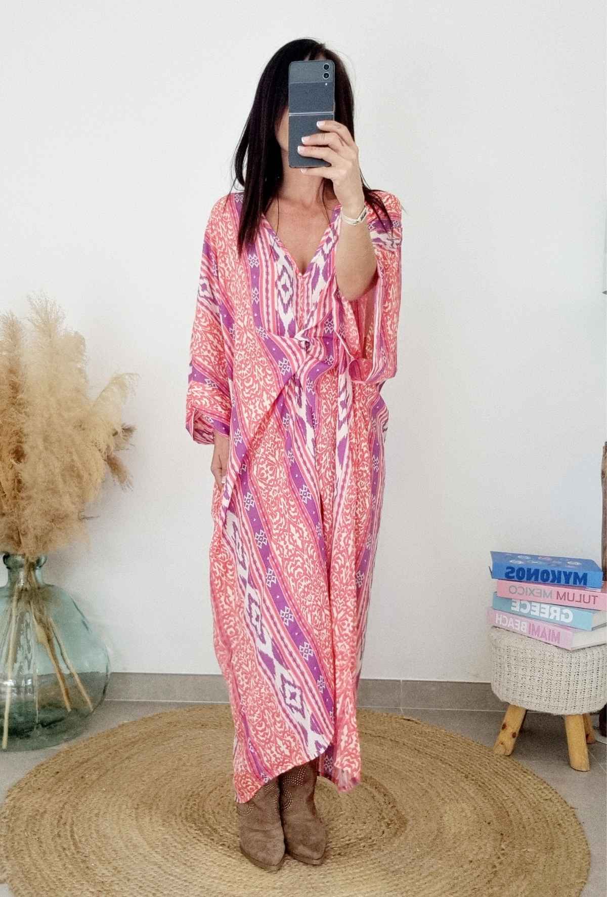 Robe Caftan - GIGI - Rose/Parme