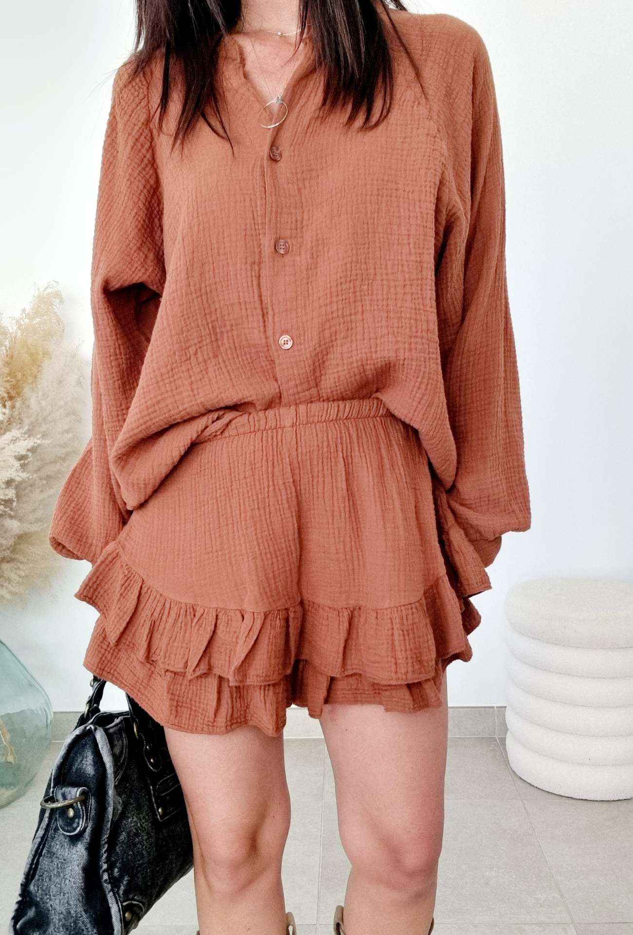 Blouse gaze de coton Cathy sable – Image 3