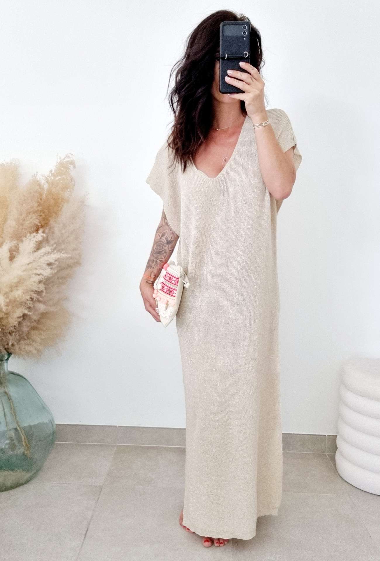 Robe Longue CHLOE maille sable – Image 3