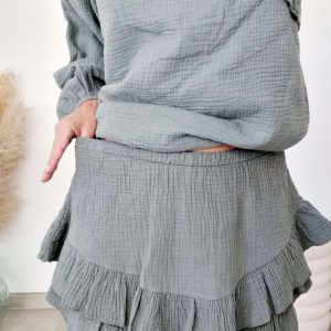 Short Gaze de coton CATHY Kaki