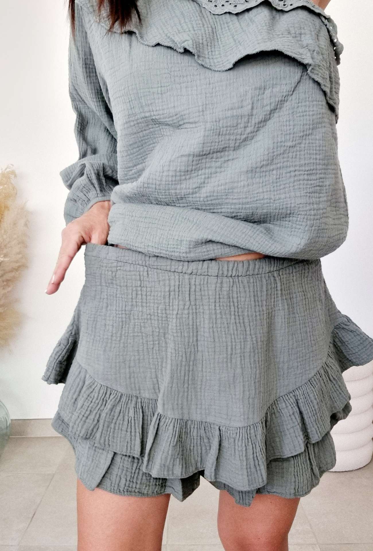 Short Gaze de coton CATHY Kaki