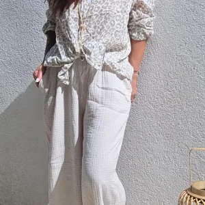 Pantalon Cathy en Gaze de Coton Sable