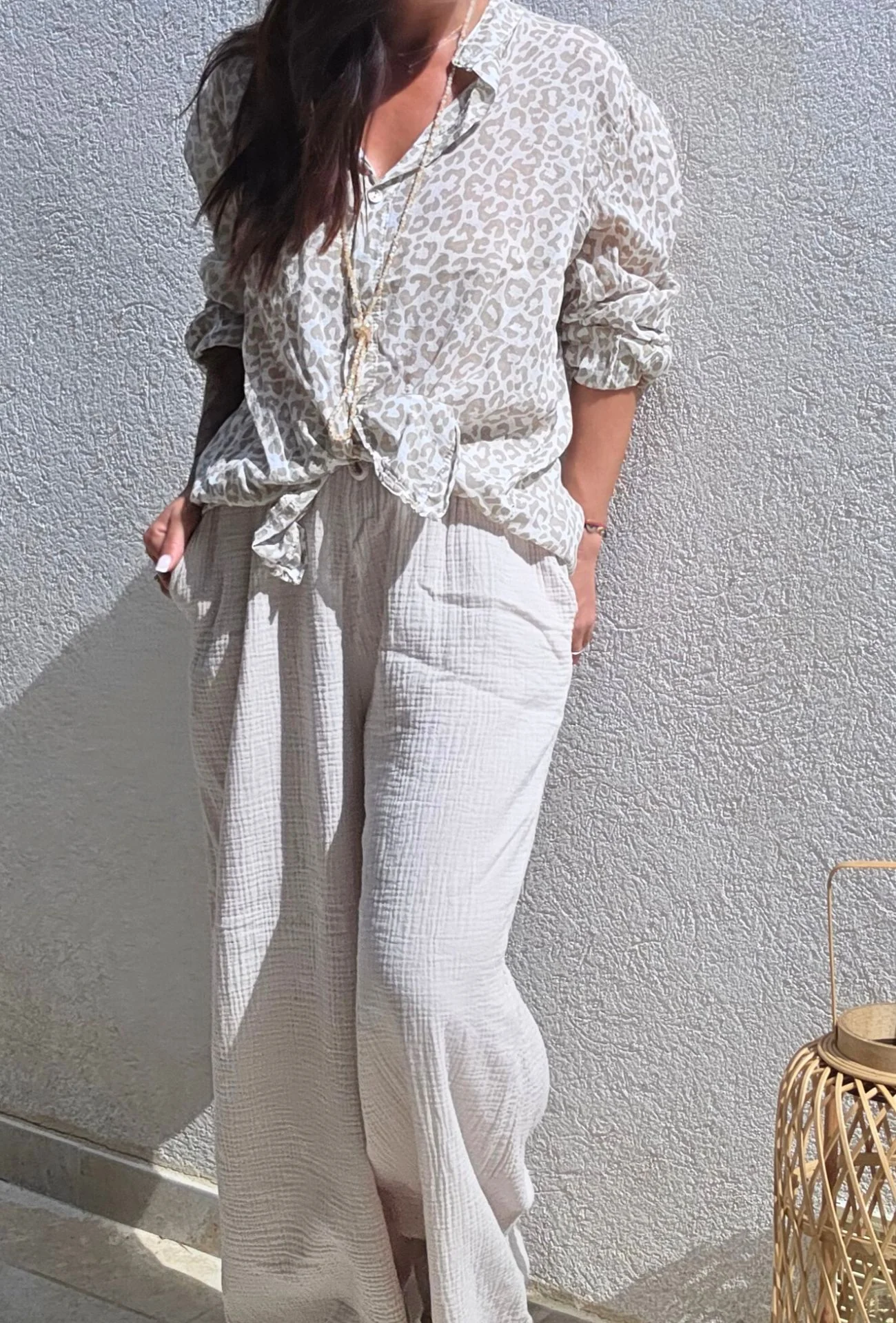 Pantalon Cathy en Gaze de Coton Sable