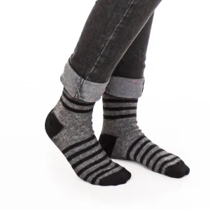 Bas de ville en laine d'alpaga rayé gris et noir