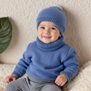 Pull Bébé Bleu à Col Roulé