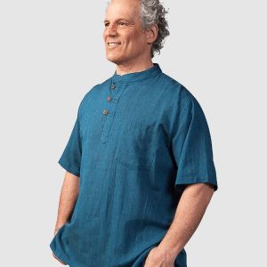 Chemise à col Mao, manche courte en coton