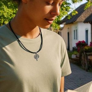 Cordon en cuir avec attache en argent sterling, noir