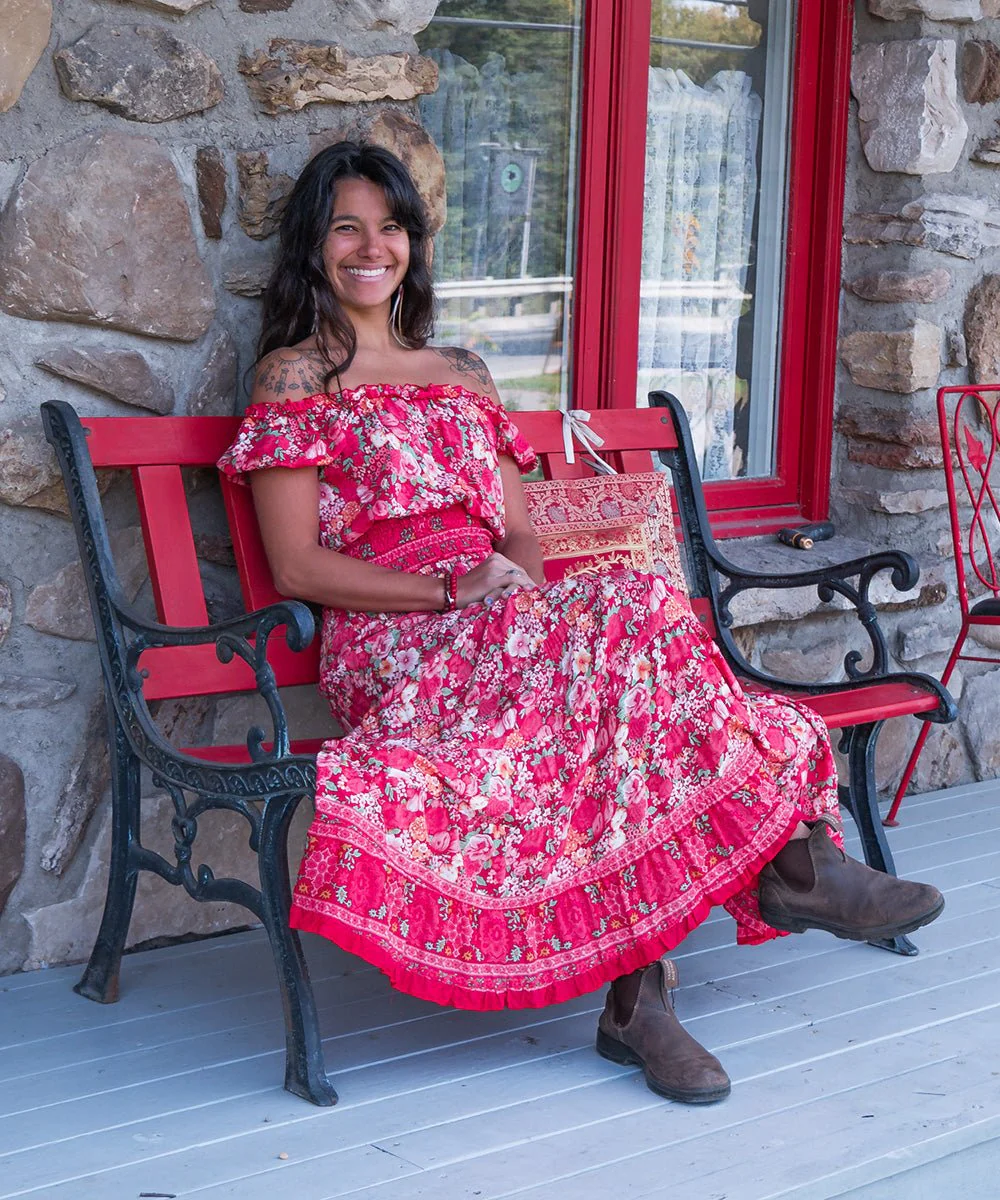 Jupe longue étagée évasée en rayonne fleuri