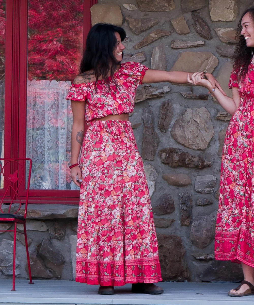Jupe longue étagée évasée en rayonne fleuri – Image 2