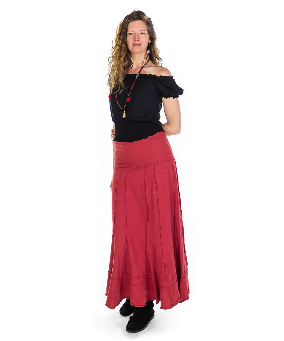 Jupe longue évasée en coton flammé