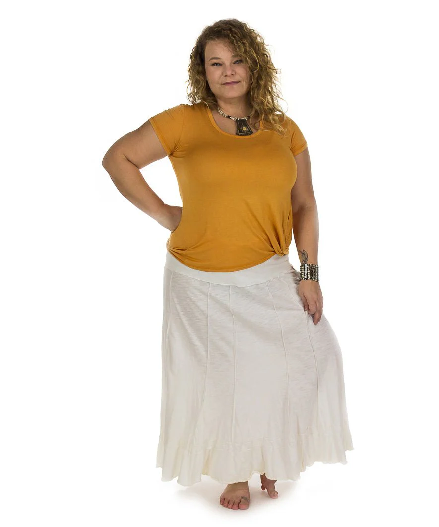 Jupe longue évasée en coton flammé, taille élastique – Image 2