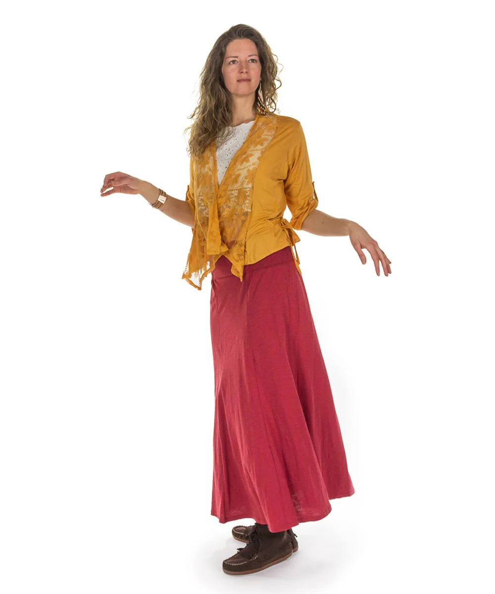 Jupe longue évasée en coton flammé, taille élastique – Image 6