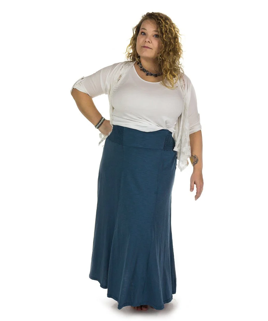 Jupe longue évasée en coton flammé, taille élastique – Image 5