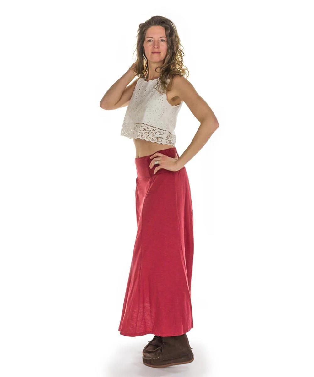 Jupe longue évasée en coton flammé, taille élastique – Image 7