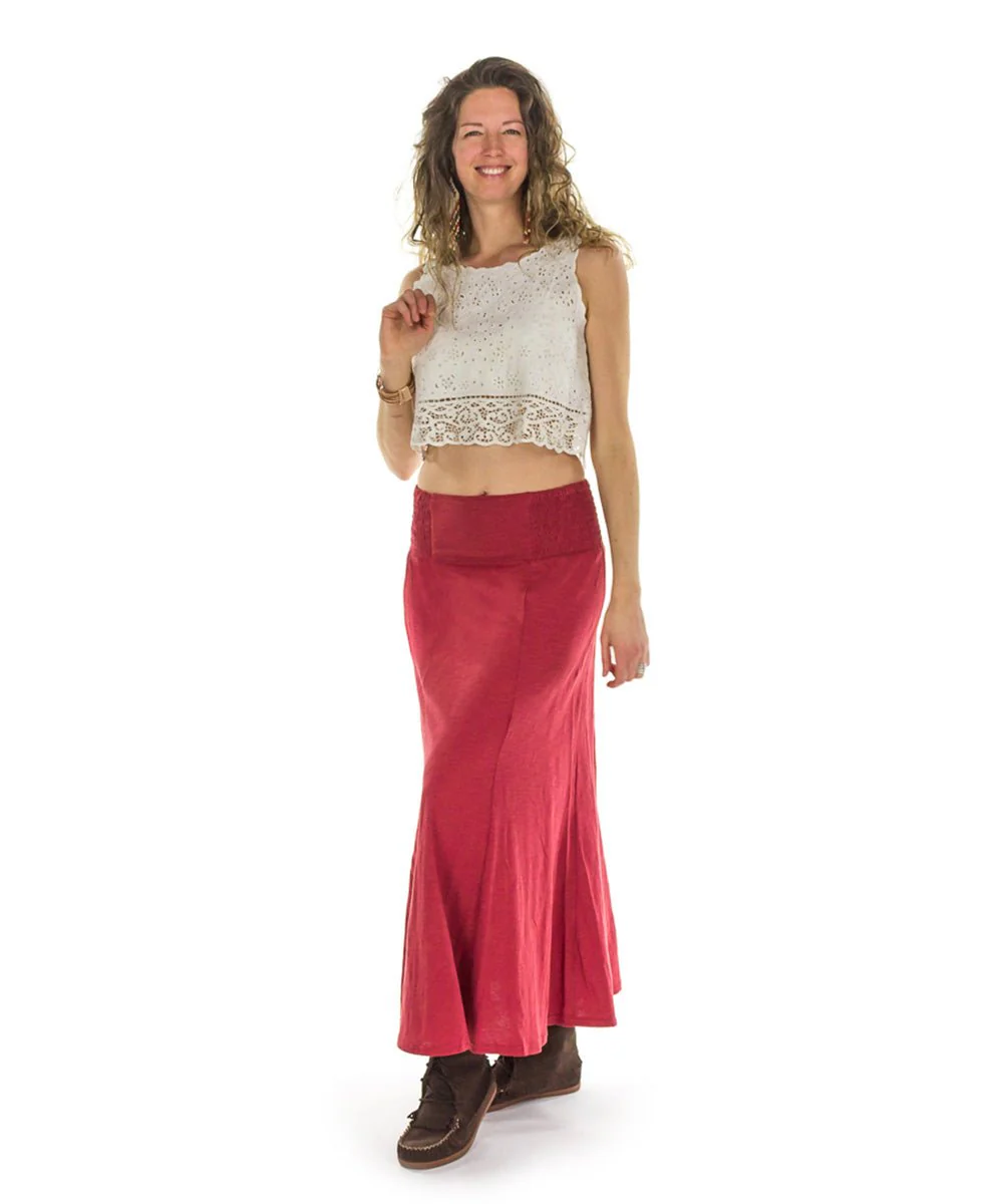 Jupe longue évasée en coton flammé, taille élastique – Image 3