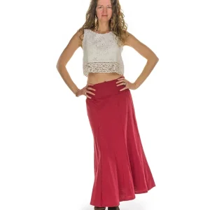 Jupe longue évasée en coton flammé, taille élastique