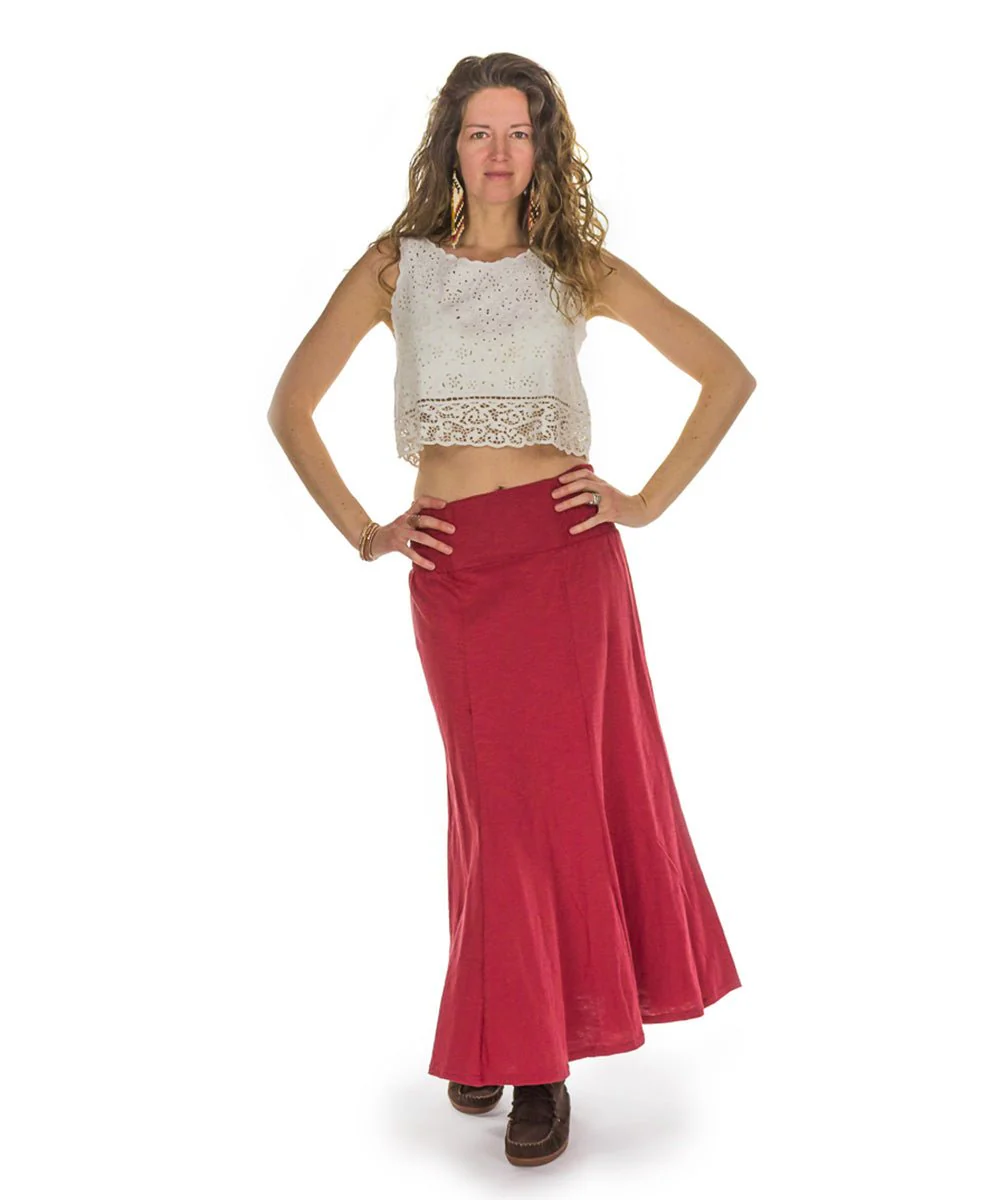 Jupe longue évasée en coton flammé, taille élastique