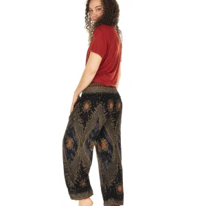 Pantalon Bouffant imprimé Oeil de Paon Noir