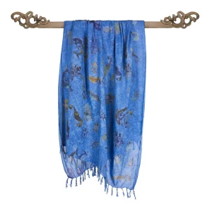 Paréo denim, avec animaux marins en Batik