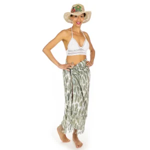 Paréo Blanc Plumes Vertes