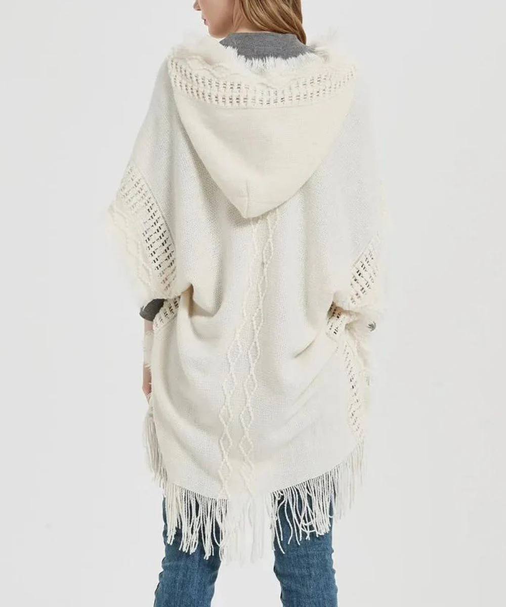 Poncho Laine Femme Avec Capuche – Image 3