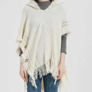 Poncho Laine Femme Avec Capuche