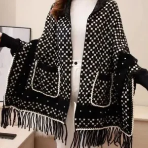 Poncho Laine Noir Femme