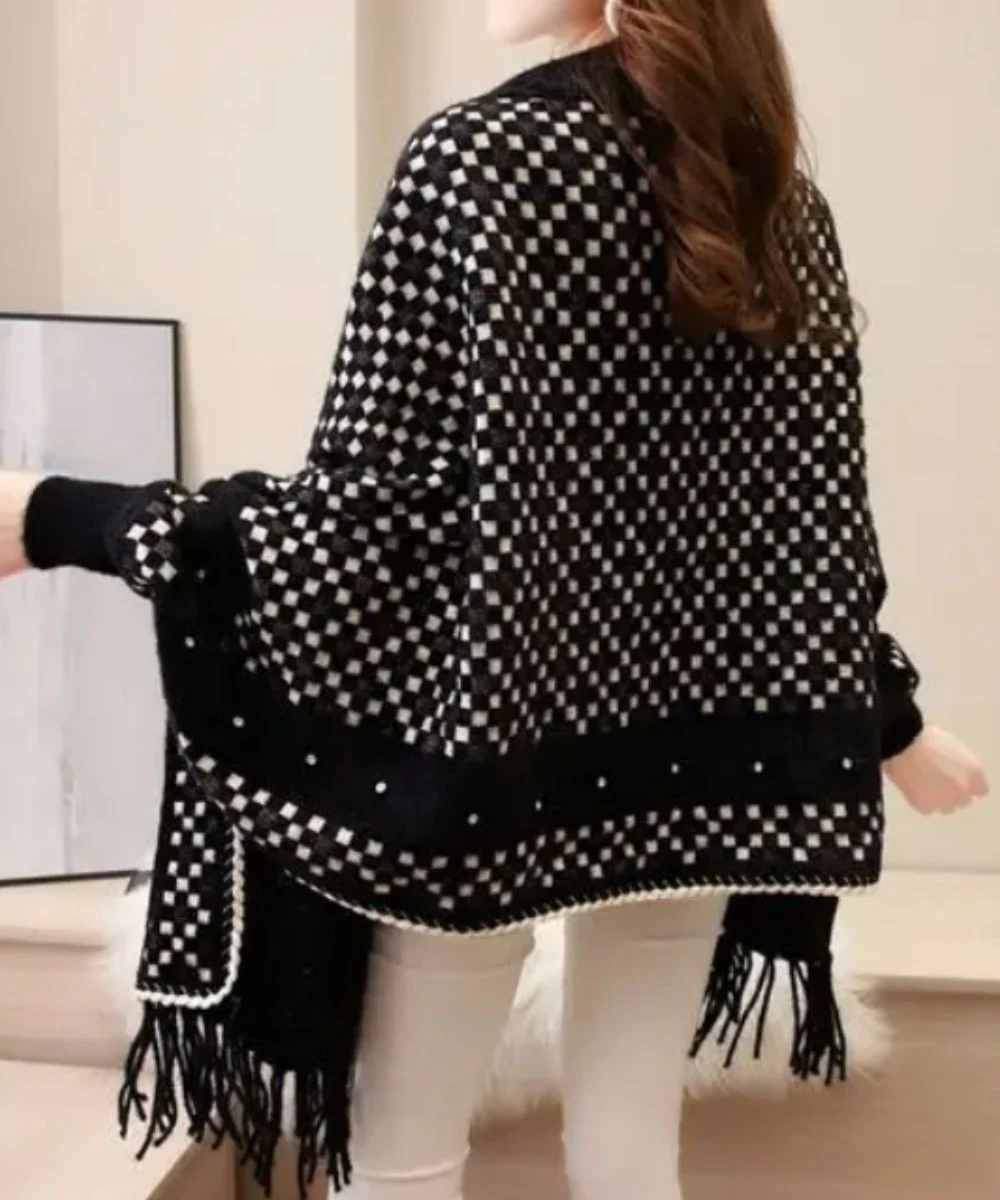 Poncho Laine Noir Femme – Image 2