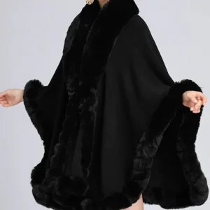 Poncho Noir Fourrure Femme