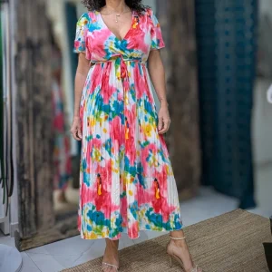 Robe longue plissée « colorée »