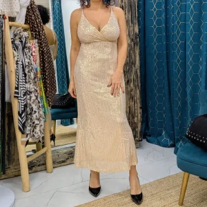 Robe de soirée « sequins beige »