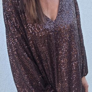 Haut sequins AMBRE Marron